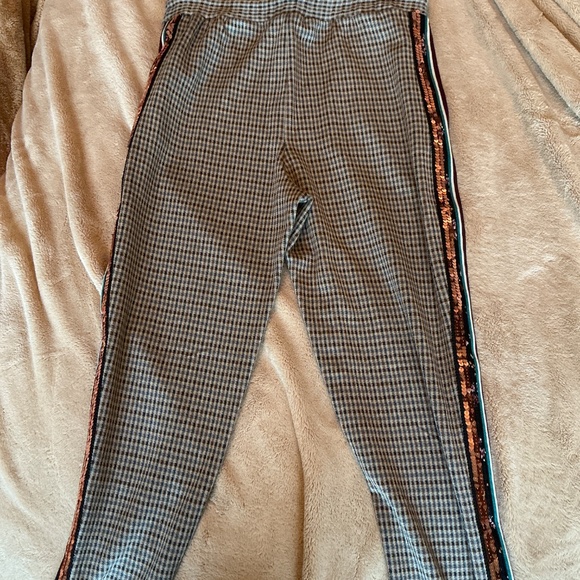 Anthropologie Maeve Bettie Tapered Trousers Size Medium Brown Plaid Sequin - Picture 4 of 6
